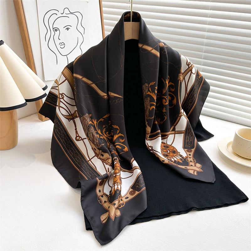 Europe America New 90X90cm Large Square Scarves Women Silk Scarf Bandanna Hairband Headband Neckerchief Wrap Foulard Ribbon