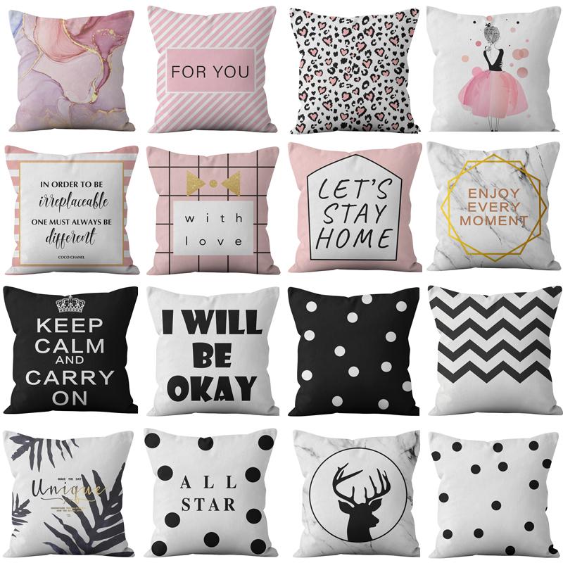 

Розовый и черный чехол для подушки с геометрическим алфавитом, домашний декор, диван, сиденье, декоративная наволочка