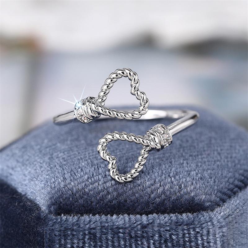 1Pc Heart-shaped Simple Ring, Adjustable Opening, Hemp Rope Ring, Peach Heart-shaped Accessories