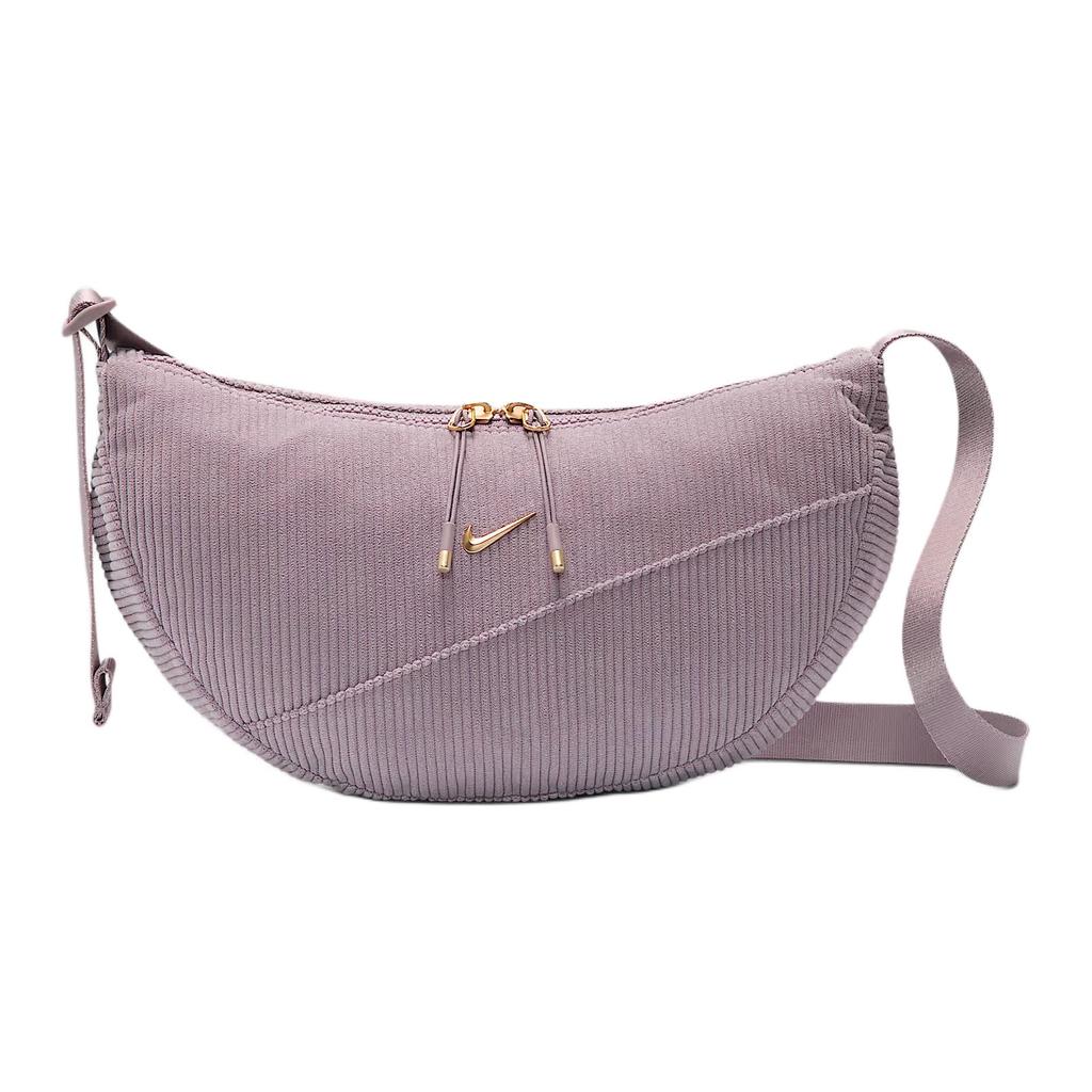 Nike Aura Gold Logo Crescent Bag Corduroy Fabric Shoulder Crossbody Bag Light Mineral Purple Women bags IH2122226
