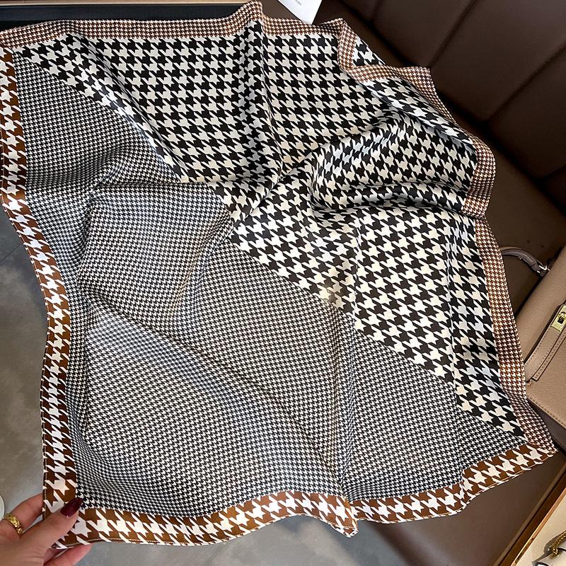 

Шарф из тутового шелка в корейском стиле, 70 см, цветной блок «гусиная лапка» для украшения женской сумки 70x70cm