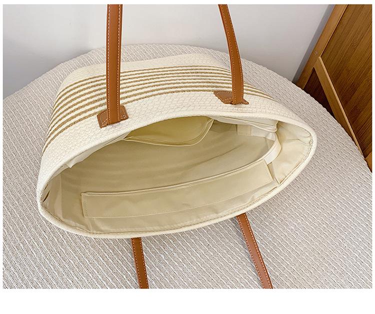 Stylish Large Capacity Striped Woven Beach Tote with Custom Logo