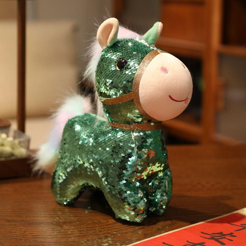 Colorful Sequined Horse Plush Doll Creative Cartoon Steed Doll Zodiac Pony Figurine  Festive Decor