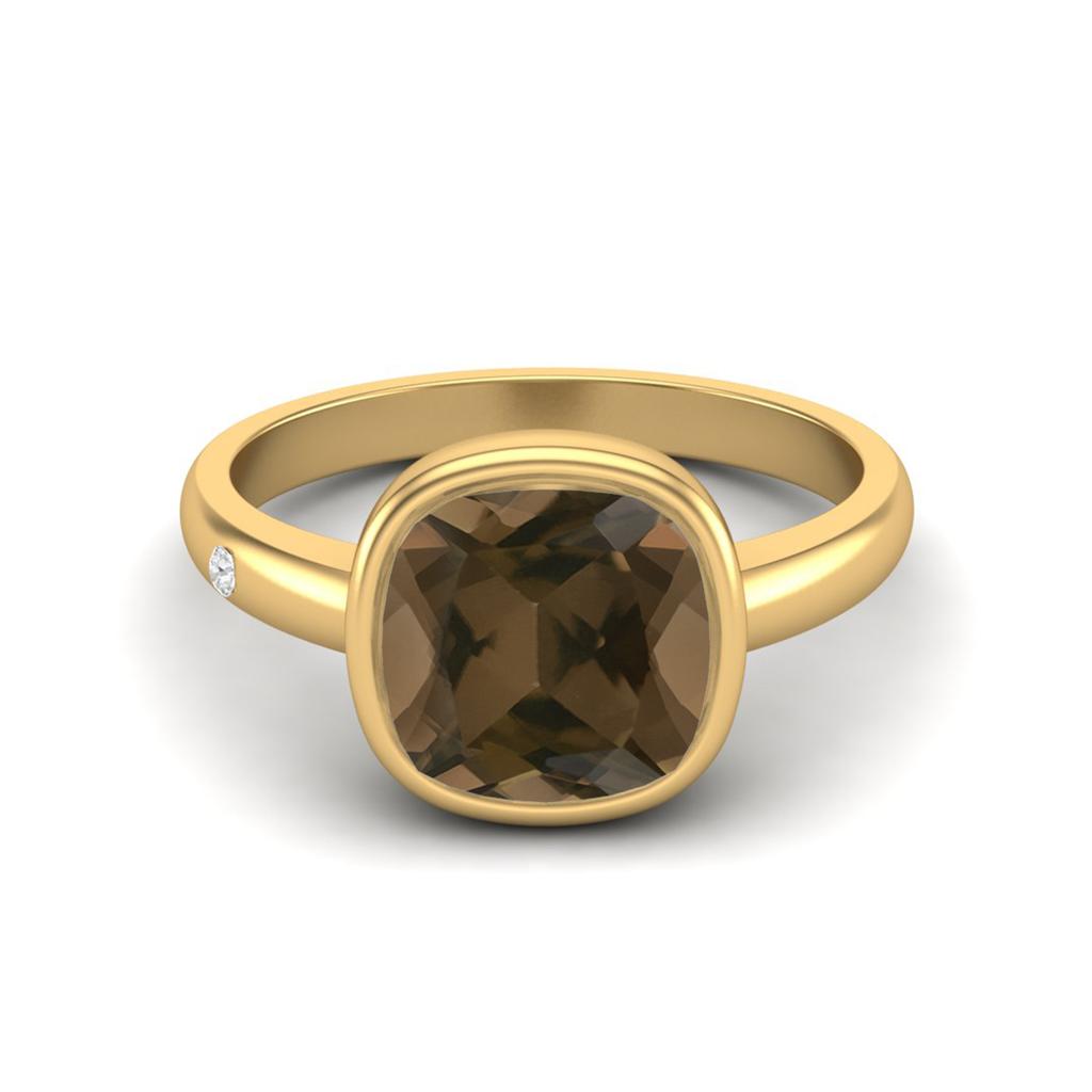 2.5 Ctw Cushion 925 Sterling Silver Gold Vermeil Smoky Quartz Solitaire Women Bezel Set Wedding Ring