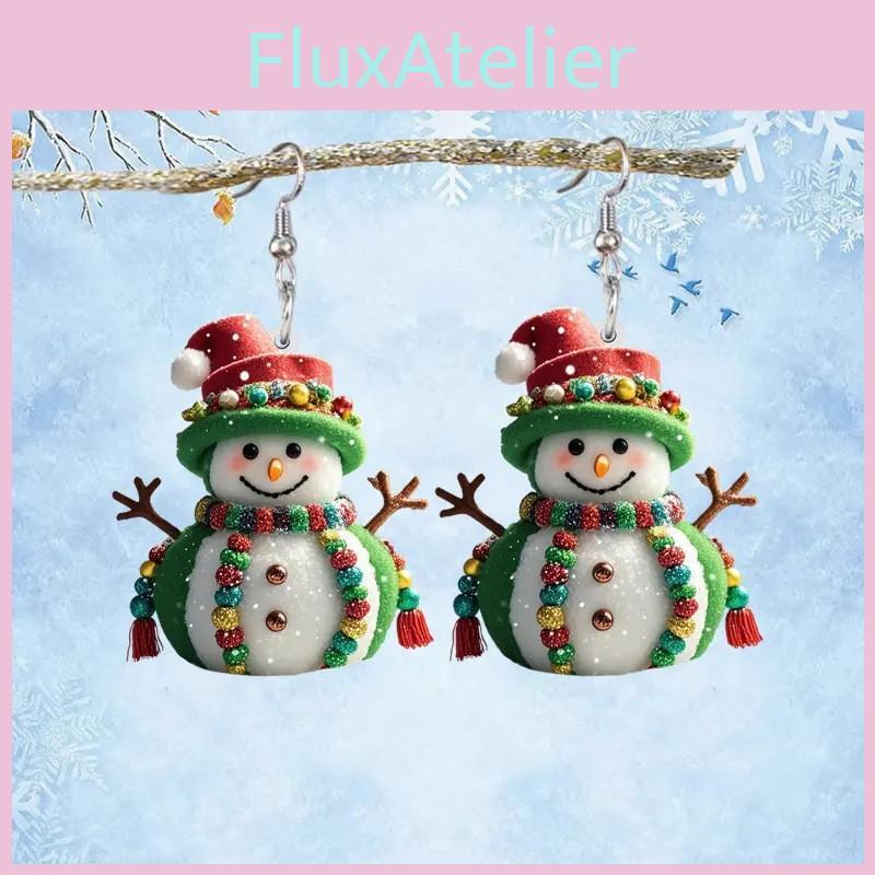 Christmas Themed Snowman Pattern Women Acrylic Earrings For Winter Holiday And
