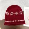 Warm Jacquard Knitted Hat Curled Edge Ear Protection Hat Retro Printing Knit Cap  Winter