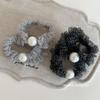 Elegant French Polka Dot Pearl Scrunchie: Durable, Elastic Hair Accessory