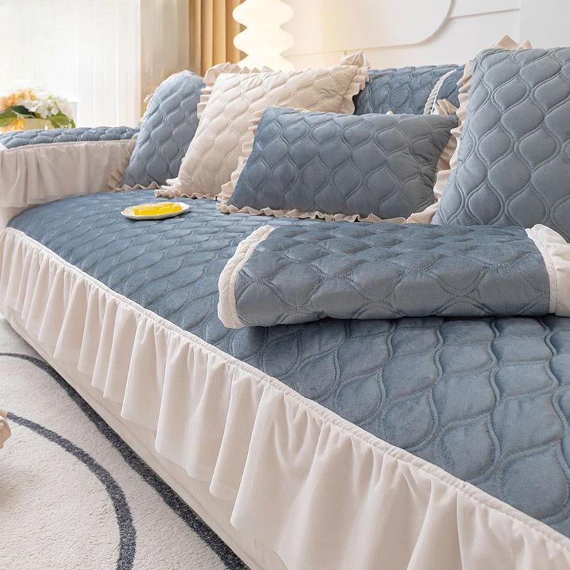 Lace Plush Sofa Cushion Winter Style Thickened Anti Slip Universal Cover Cloth Minimalist Modern Leather Backrest Towel Cover