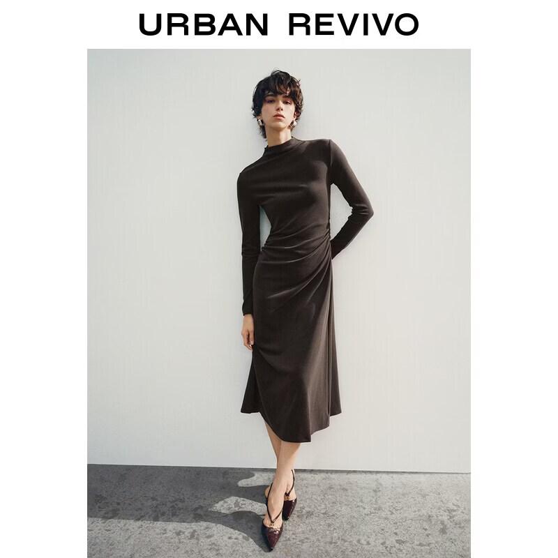 UR2026 Women's Pleated Long-Sleeve Midi Dress