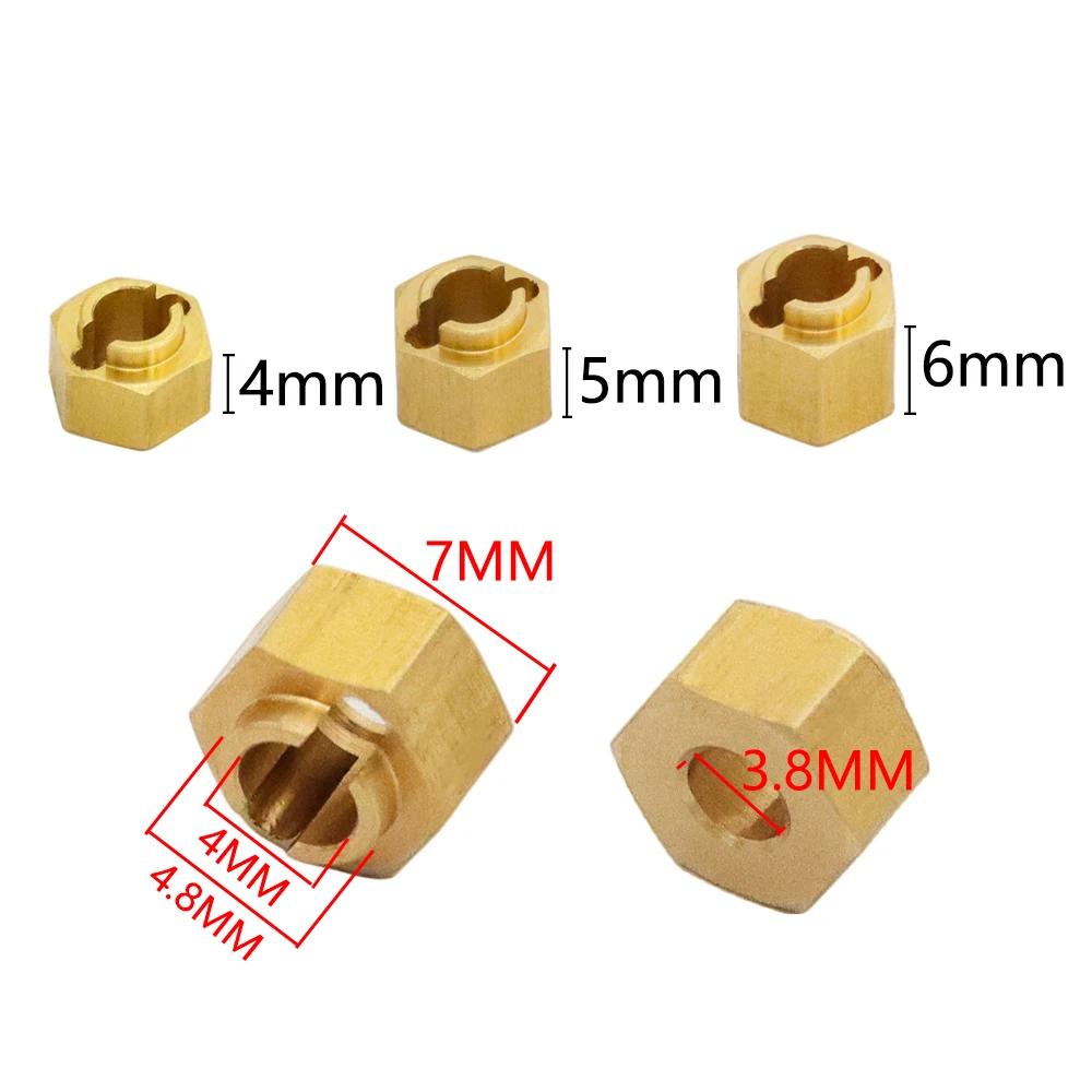 4Pcs 7mm Brass Wheel Hex Hub Extender Adapter 4/5/6mm For TRX4M Bronco Defender 1/18 RC Crawler Car Model Parts
