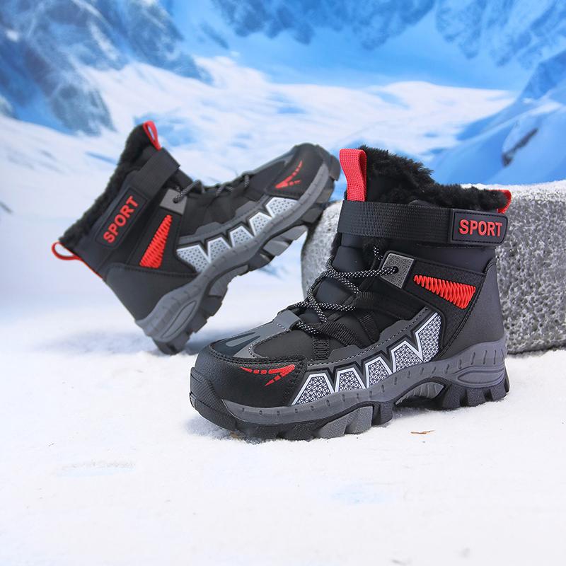 Boy's Winter Snow Boots with Plush Insulation Anti Slip Outdoor Sports Snow Boots