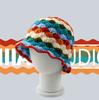Dopamine Rhombus Rainbow Knitted Bucket Hat Women'S Autumn And Winter Korean Version Versatile Face Small Wool Hat Literary Bucket Hat