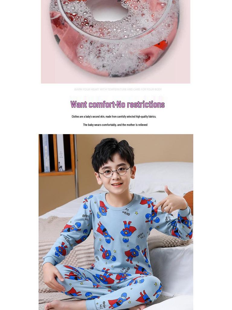 Kids' Seasonal Cotton Clothing Set: Boys' Autumn Trousers, Girls' Winter Warm Underwear, Small & Medium Children's Homewear