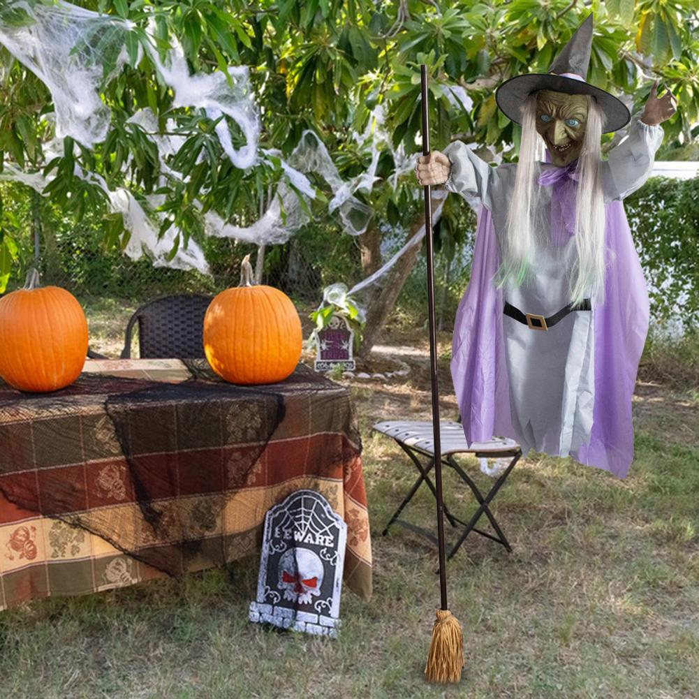 Sensor Witch Decor Flying Witch Halloween Decoration Halloween Flying Witch Decor with Sound Light-up Eyes for Outdoor Garden
