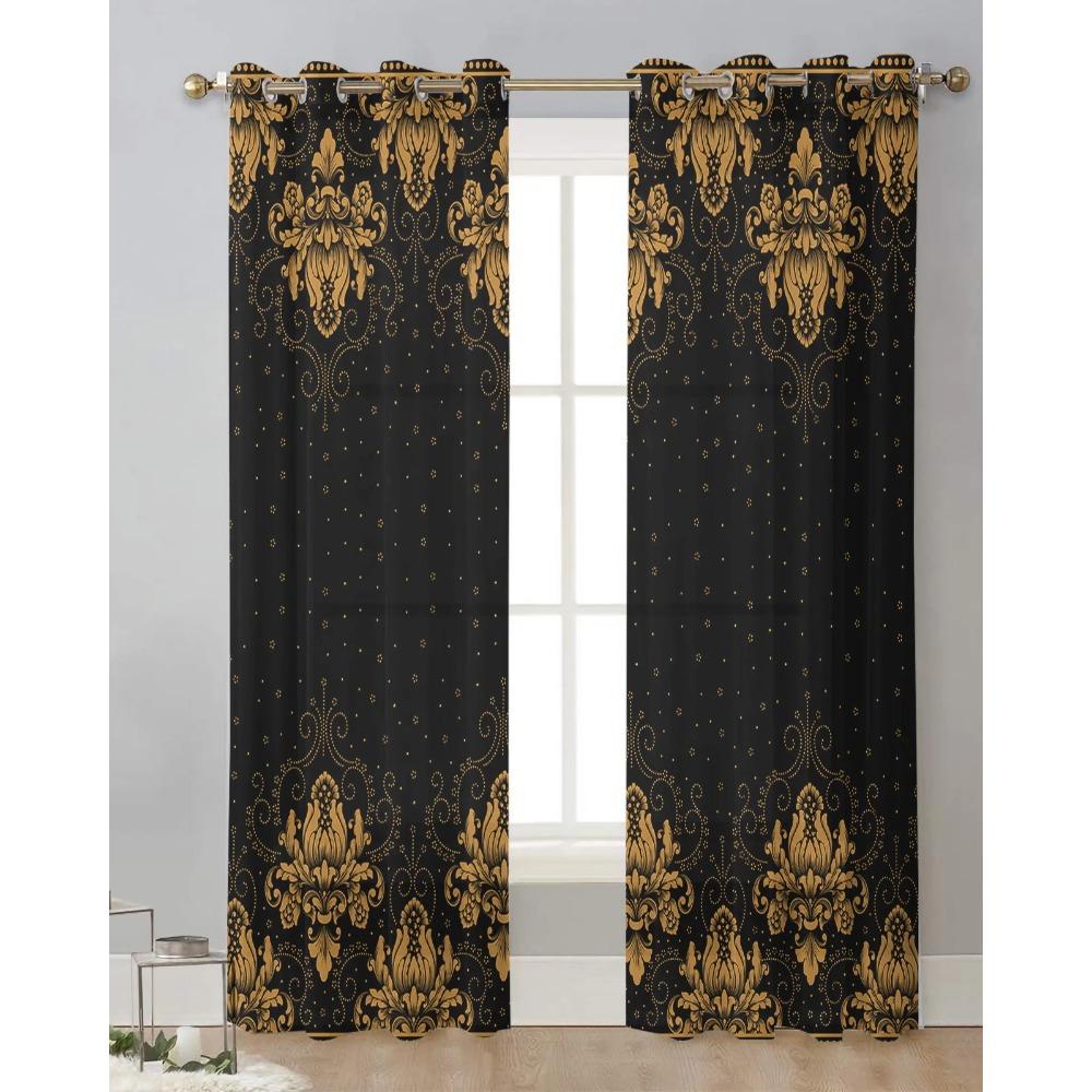 Retro Pattern Geometric Texture Art Deco Sheer Curtains for Living Room Decoration Window Curtain Kitchen Tulle Voile Drapes