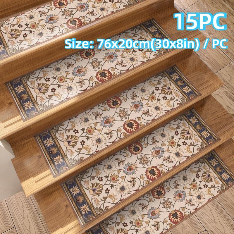 Persisches Retro-Blumenmuster Treppenmatte Dekoration Haus Rutschfest Selbstklebend Treppenmatten 7 Stück 15 Stück Maschinenwaschbar Stufenmatte