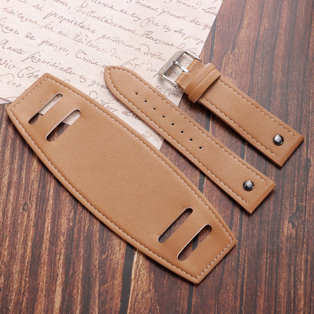 

Bund Strap Men s Watch Band 20 22 24mm PU Cowhide Cuff Watchband Bracelet Deep Brown Black Light Brown Color Watch Strap 22mm