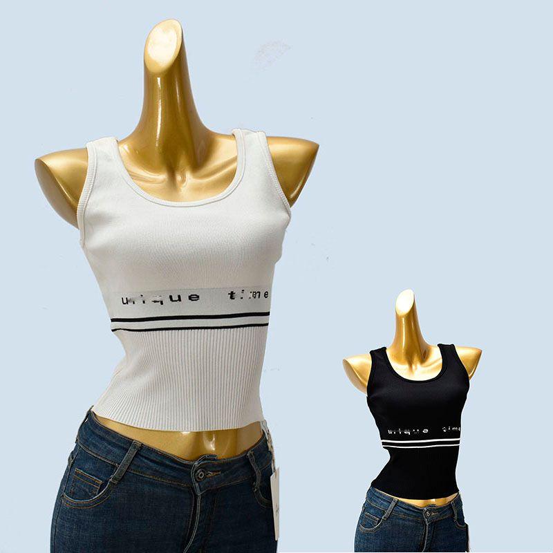 European Goods Alphabet Knitting Camisole Women's Inner Wear Base Summer Outwear Silm Short Sleeveless Beauty Back Casual Tops