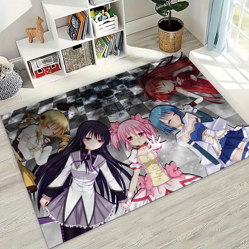 Cartoon Puella Magi Madoka Magica Girl Anime Rug for Bedroom Living Room Sofa Home Doormat Decor,Large Kids Non-slip Floor Mat