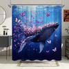 1pc Dreamy Ocean Fantasy Shower Curtain - Majestic Blue Whale & Pink Winged Insects Design, Sunlit Water Gradient, Ethereal Mari