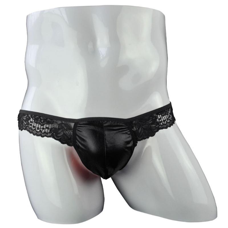 Men'S Lingerie Panties Lace Frilly Sissy Pouch Thong Gay Night Hollow Butt Bikini Briefs T-Back G-String Crossdresser Underwear