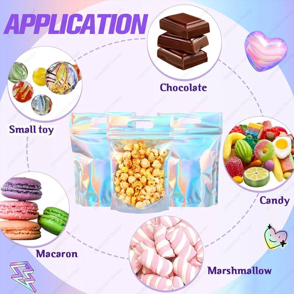 400-1Pc Plastic Color Laser Sealing Bags Resealable Holographic Bag Candy Food Pouch Necklace Gift Jewelry Packaging Storage Bag