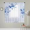 2 pezzi Rete per finestre stampata HD digitale Foglia Blu Fiore Blu Decorazione per la casa Stile Decorazione Soggiorno Camera da letto Asta