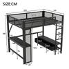 Letto a soppalco in metallo per giocare 140 x 200 cm con USB, LED, Scrivania, Armadio Aperto e 3 Cassetti per Biancheria, Nero