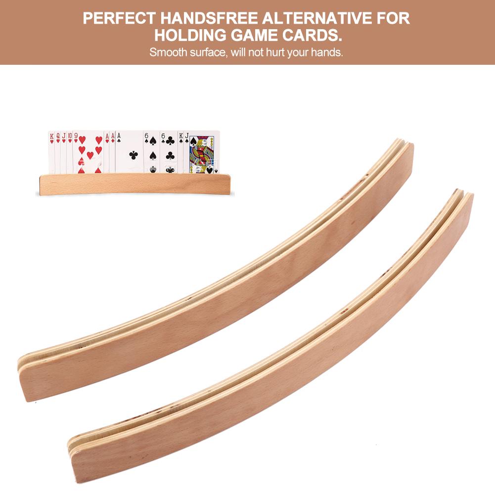 2pcs Wooden Pocker Stand Hands Free Playing Card Organizer Base for Arthritis Elderly