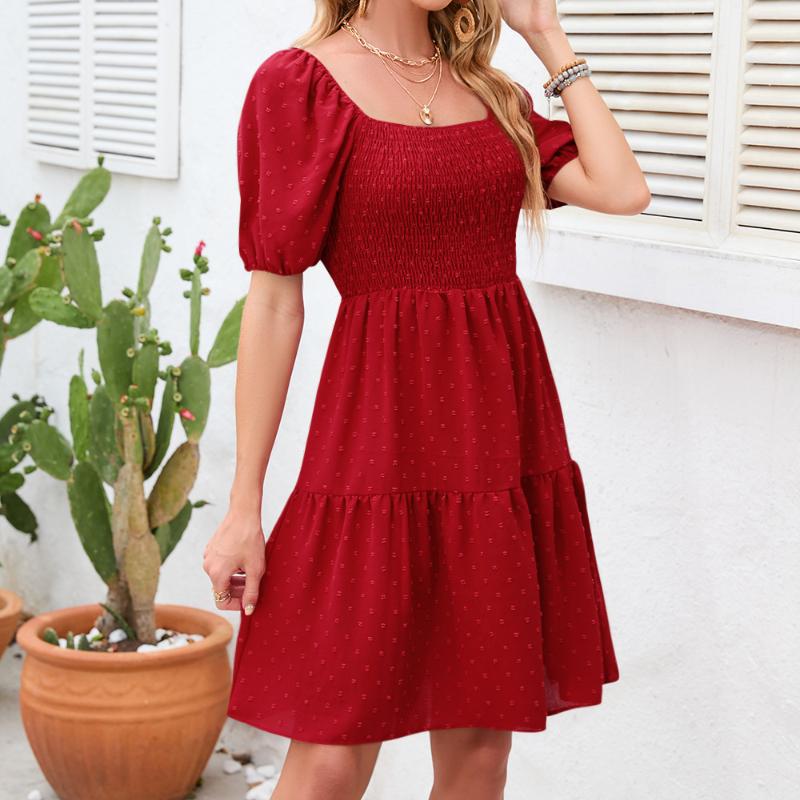 GMXIA Square Neck Drawstring Cute Mini Dress Summer Sweater Ball Dresses