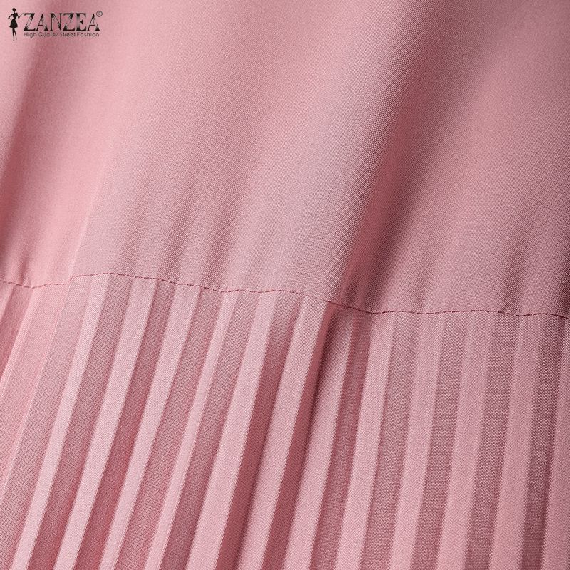 ZANZEA Damen Freizeit Puppenkragen Locker Langarm Muslimisches Langes Kleid