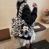 2025 Women's Large Fluffy Leopard Print Shoulder Tote Bag