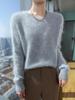 2025 Autumn/Winter Women's Loose Mink Cashmere Pullover - Round Neck, Solid Color, Diamond Knit