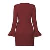 Fashion Women's Casual  Ruffled Long Sleeve Slim Bow Elegant Check Dress