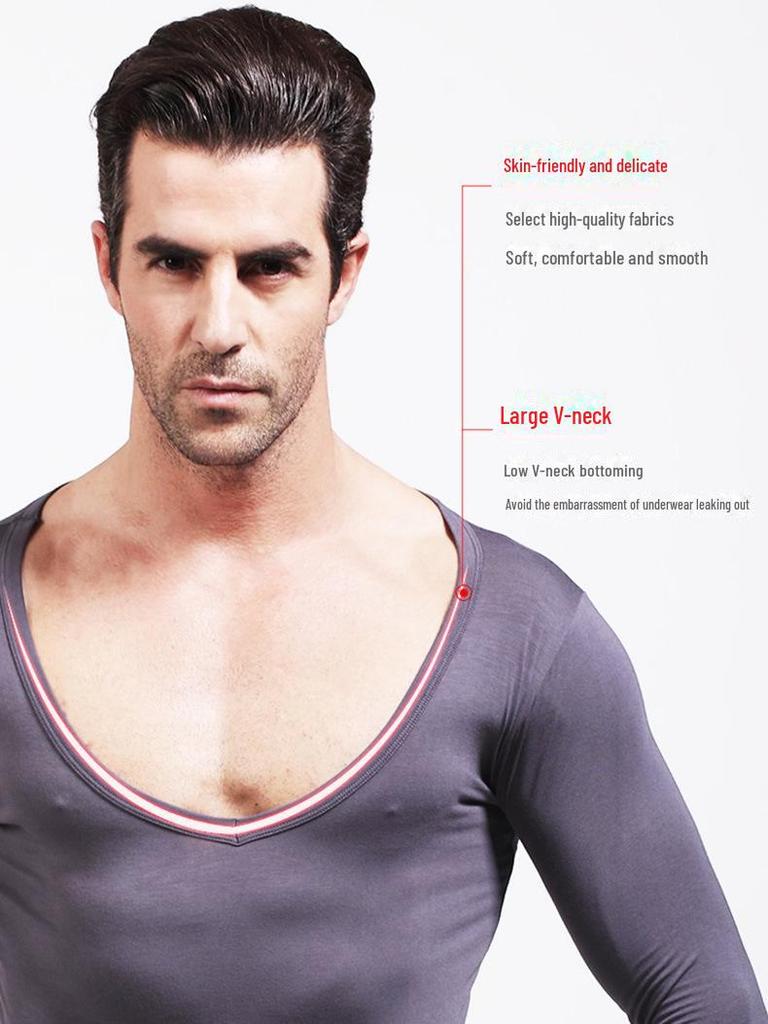 Herren Slim Fit Langarm V-Ausschnitt Baselayer Shirt - Unifarben, Leichtgewicht für Herbst & Winter