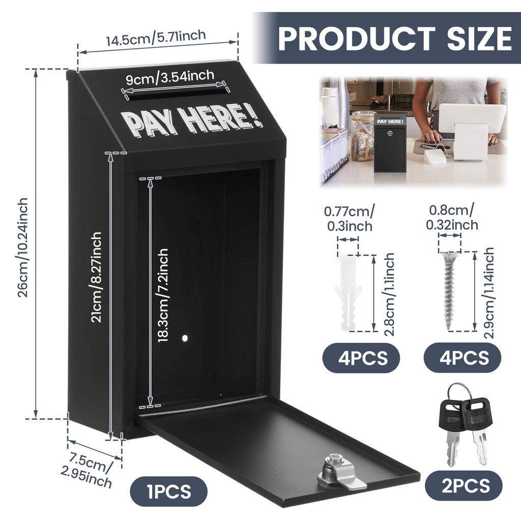 Wall Mounted Metal Donation Box with Lock and Key Safe Outside Cash Drop Box Easy Install for Wall Door Outdoor Cash Box
