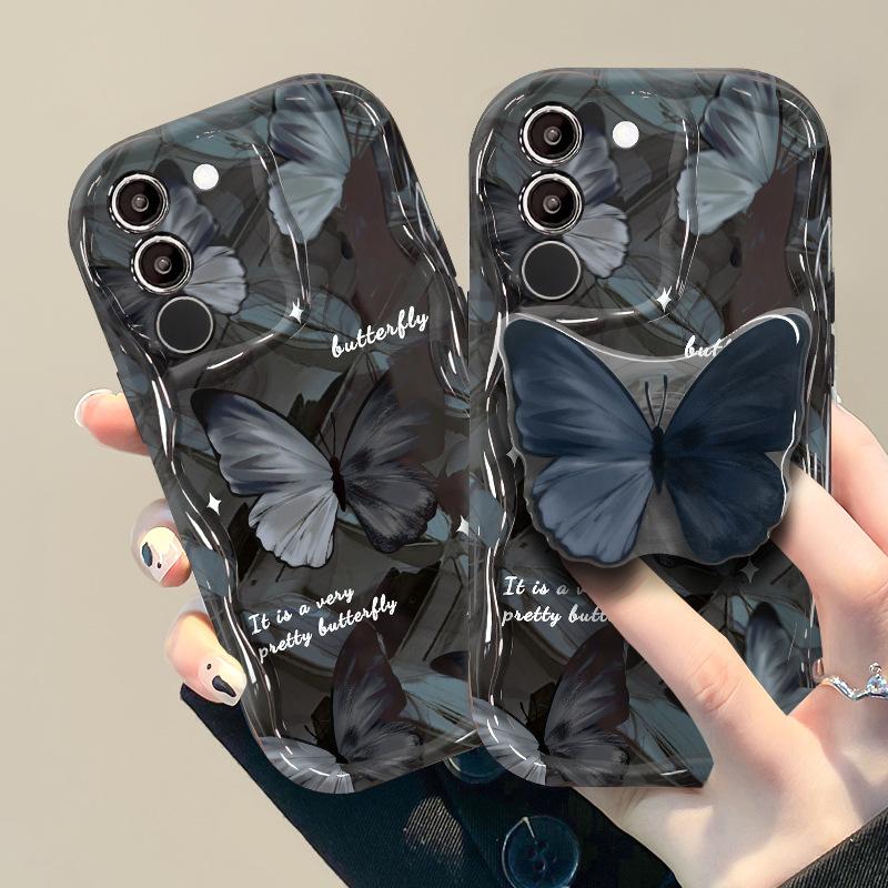 

Applicable To Vivos17 Mobile Phone Case X90/80 Silicone Soft Shell Y77/52s High-end Sweet Cool Butterfly Stand Anti-fall vivo Y53s