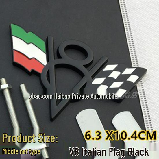 V8 Metal Car Decals for Chevrolet, Dodge, Jeep Tailgates - Includes American, German, British Flags