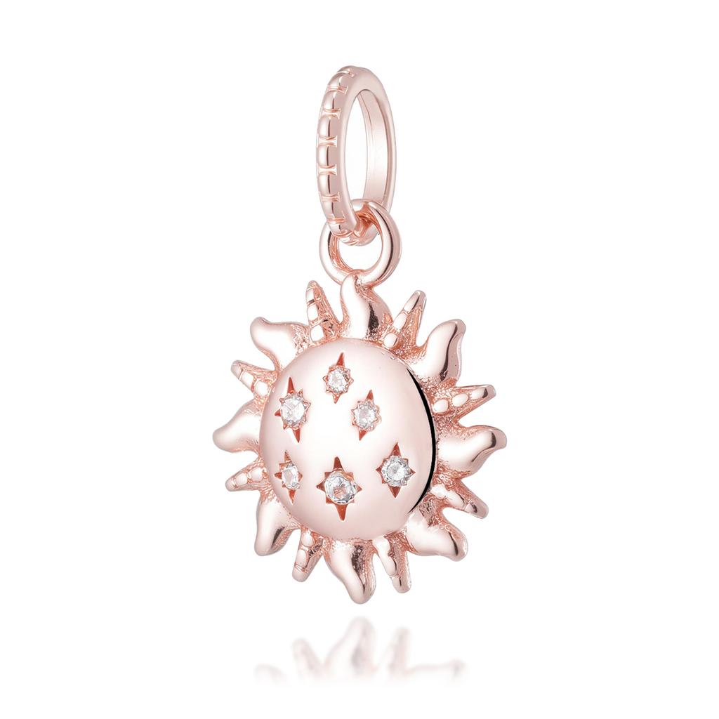 New Rose Gold Color Charm For Women Shiny Cubic Zirconia Beads Heart Star Sun Diy Fit Original Silver 925 Bracelets Jewelry Gift