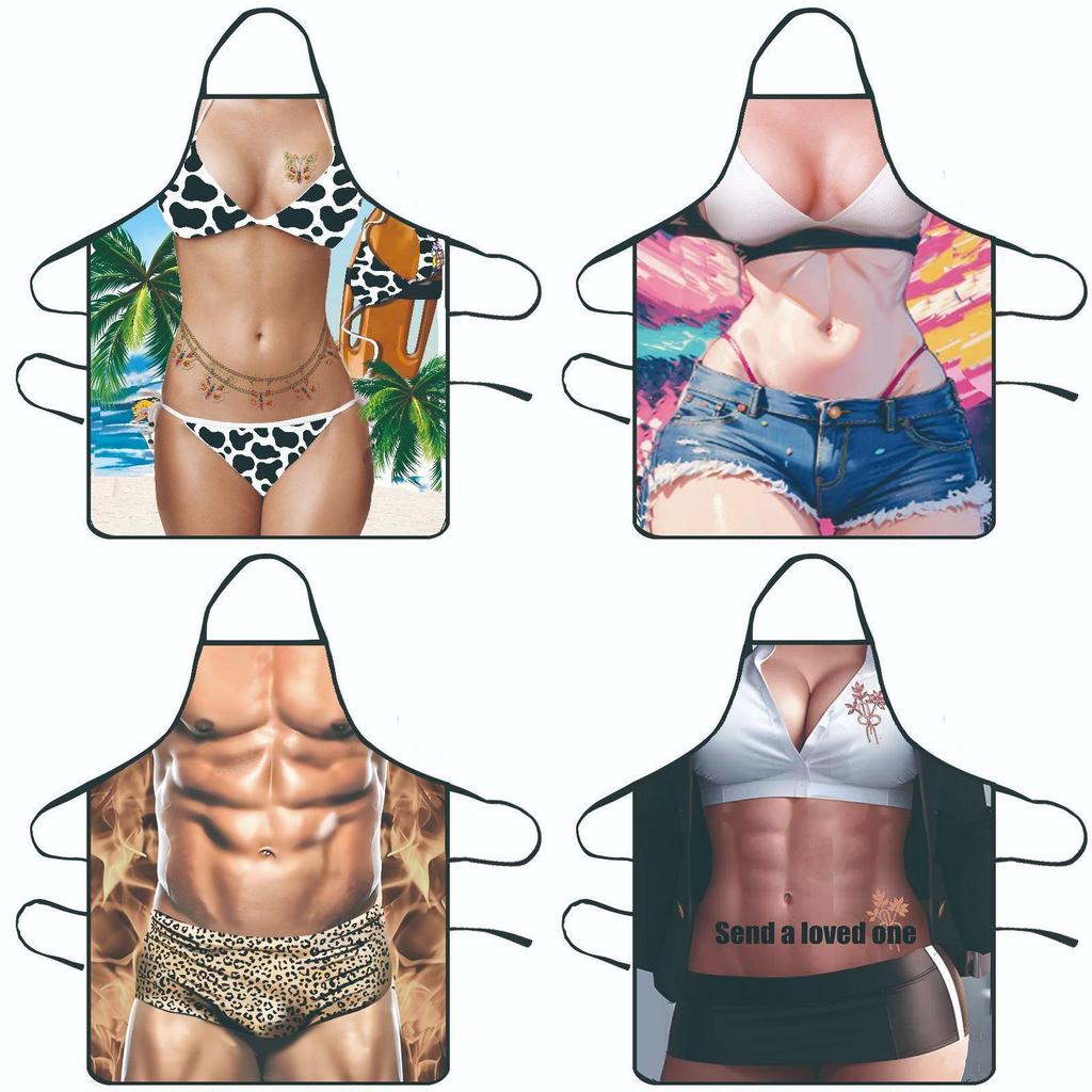 Creative Funny Character Print Waterproof Apron For Kitchen Cooking Home Use