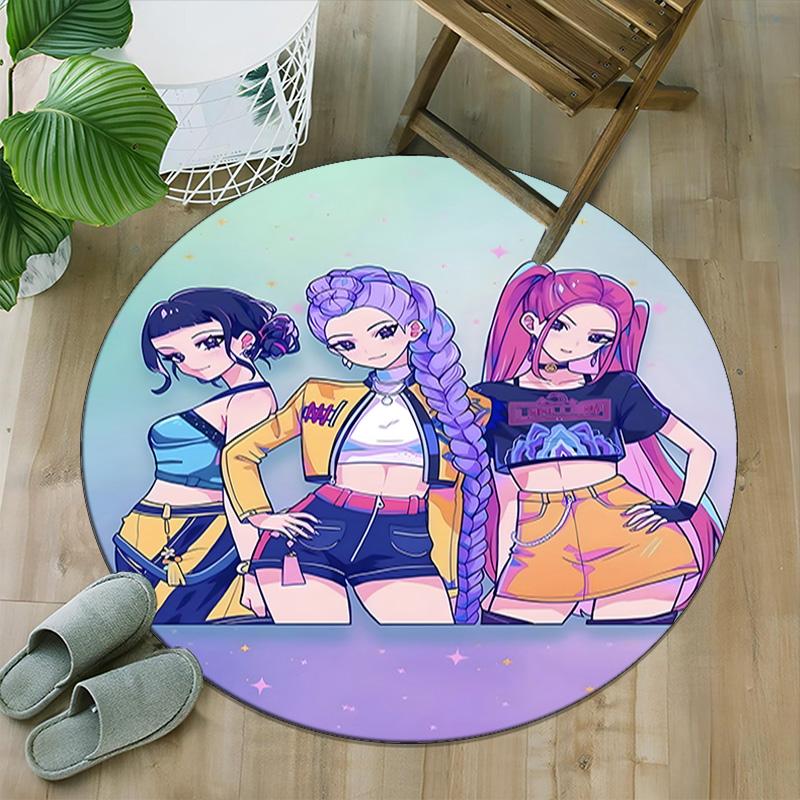 1pc KPop Demon Hunters9 Print Round Carpet Chair Round Carpet Suitable for Bedroom Living Room Home Decorative Carpet