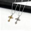 Retro Rhinestone Cross Pendant Necklace - Diamond-Inlaid Long Chain Choker