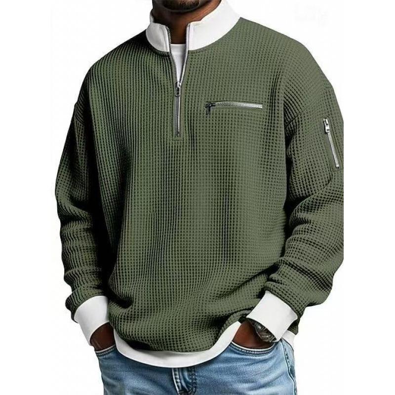 Men's American Style European Trend Waffle Knit Zipper Hoodie, Long Sleeve, Fashion Casual, 2025.