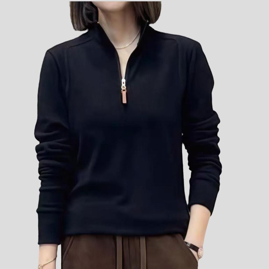 Spring and Autumn Women's Stand Collar Plus Size Fleece Base Shirt Warm Solid Color Pullover Long Sleeve T-Shirt Outwear