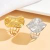 Women's Luxury Stainless Steel Geometric Texture Open Ring - Adjustable, Retro, Irregular Design