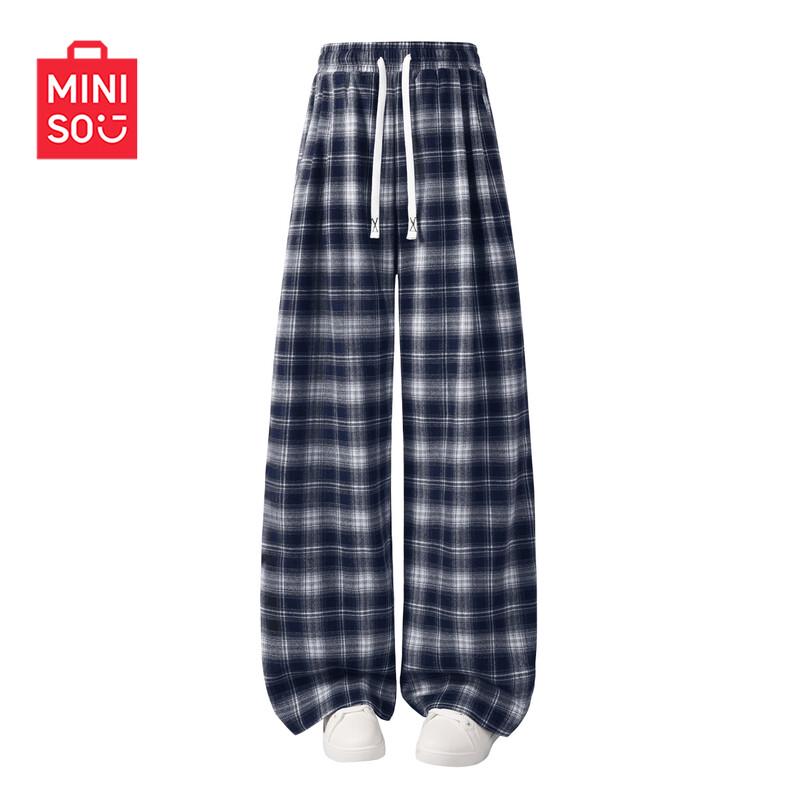 

MINISO Women s Plaid Wide-Leg Pants M