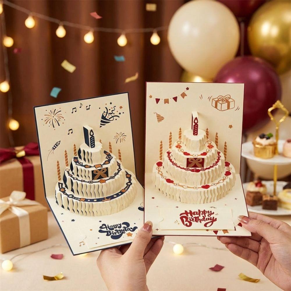 Colorful 3D Happy Birthday Card Surprise Gift Paper Folding Birthday Cake Card Postcard Four-Layer Cake Pop-Up Greeting Card