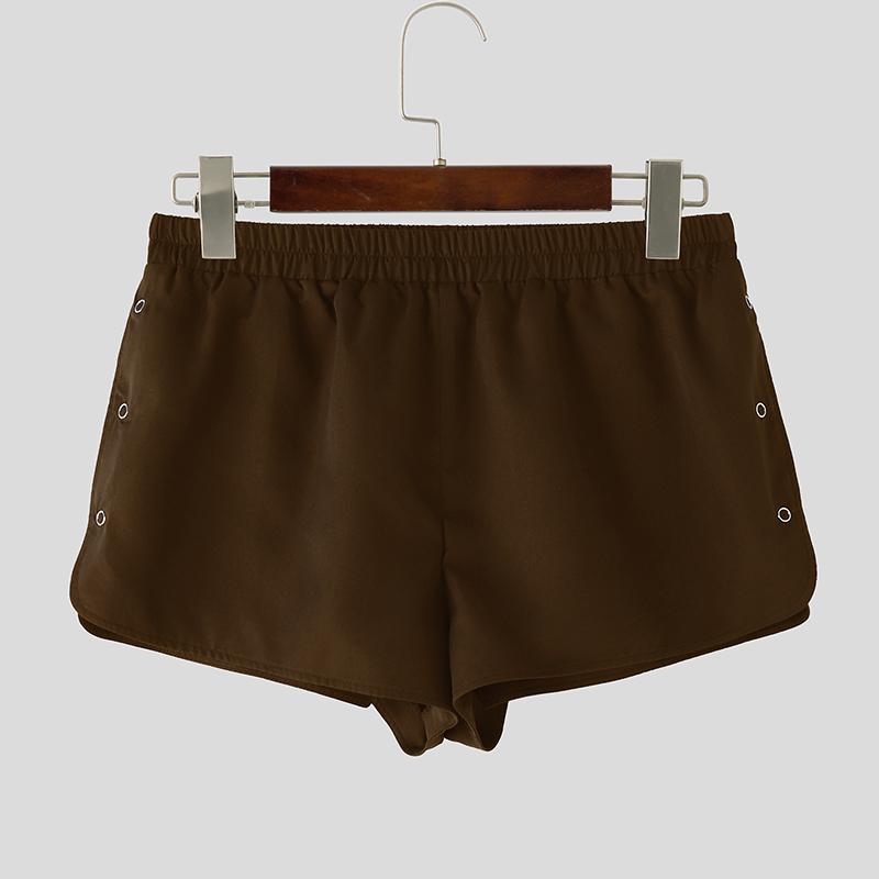 INCERUN Pantaloni Scurți Mini pentru Bărbați cu Talie Elastică, Butoni Laterali, Culoare Solidă, Haine de Casă