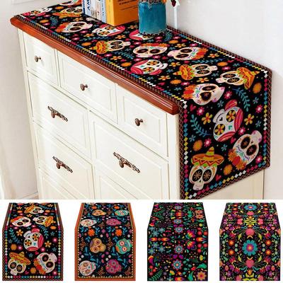 Corredores de Mesa Dia dos Mortos Halloween Floral Caveira de Açúcar Mexicano Ofrenda Decoração de Festa para Mesa de Jantar Sala de Estar Estudo Suprimento