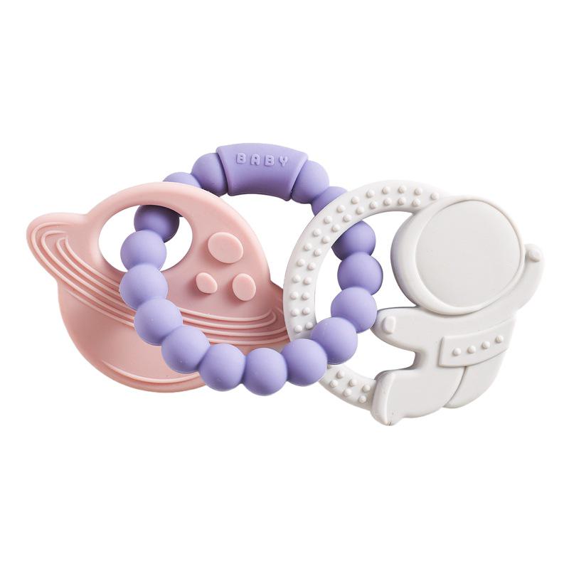 Silicone & Beech Wood Baby Teething Bracelet and Soothing Ring